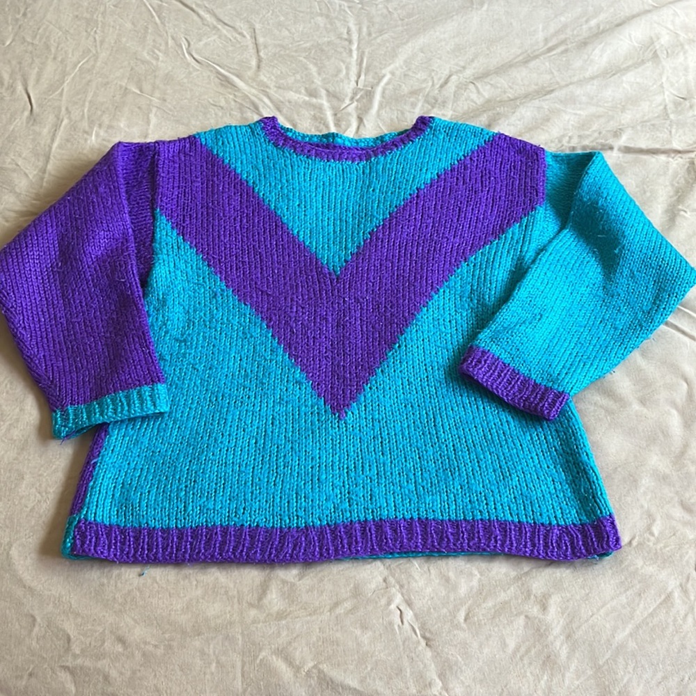 Vintage Sweater Sz M Purple & Turquoise Green 💜